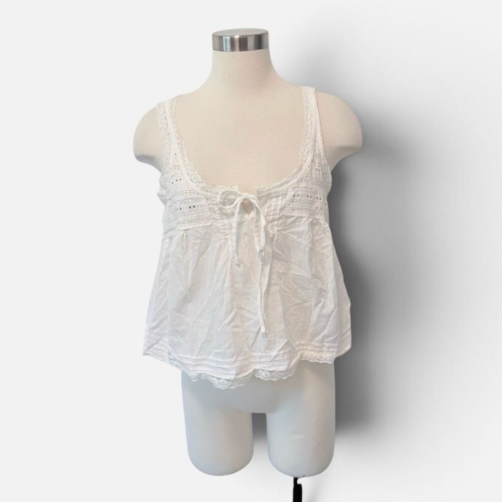Scoop White Lace Peasant Blouse Top Shirt Cotton Coquette Boho Medium